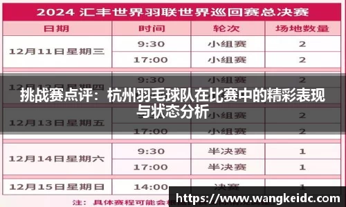 挑战赛点评：杭州羽毛球队在比赛中的精彩表现与状态分析
